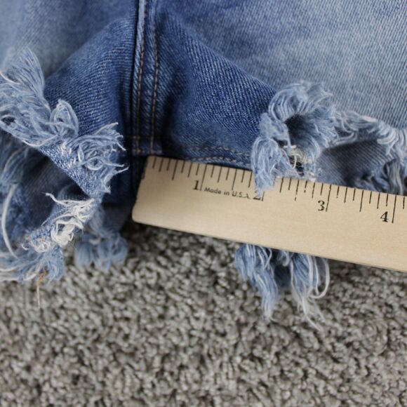 Hollister Button Fly Denim Shorts Juniors 7 Blue High Rise Boyfriend Stretch - Picture 7 of 8